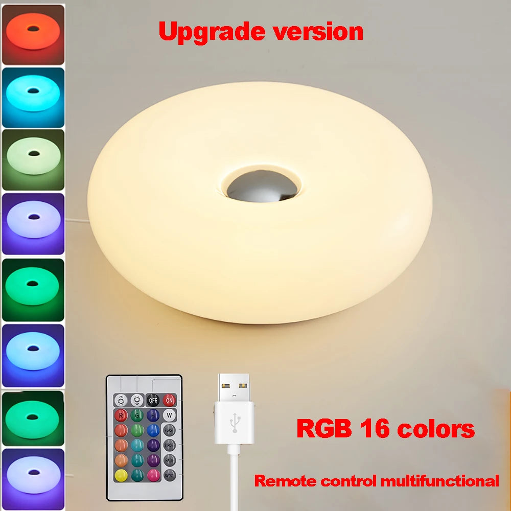 Bauhaus table lamp USB plug bedroom bedside lamp living room dining room decoration donut ambient light（Not glass）