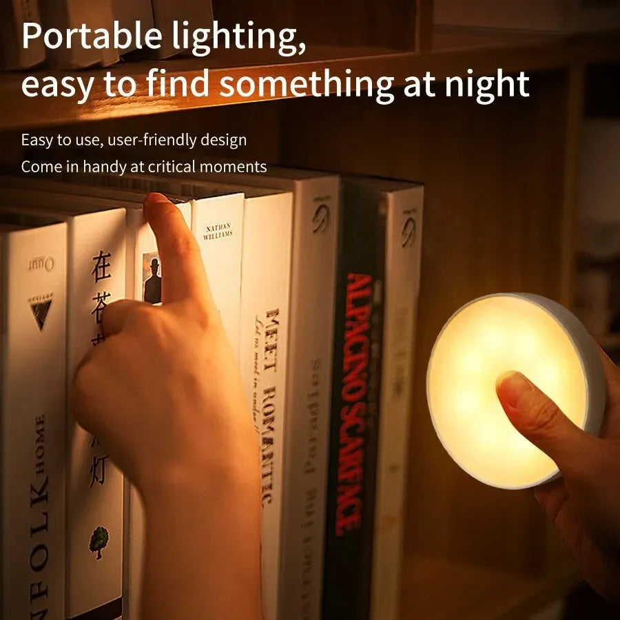 Motion Sensor LED Night Light, Wireless Magnetic Round Lamp for Kitchen Cabinet, Bedroom & Home Atmosphere Decor