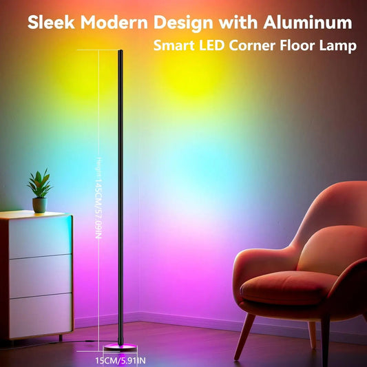 Corner Floor Lamp RGB IC Light with APP and Remote Control LED Floor Ambient Lights with16 Million DIY Colors Color Changing